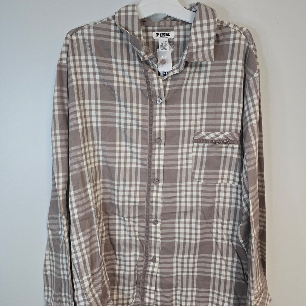 Victoria's Secret PINK brand plaid long-sleeve pajama shirt NWT Sz XL